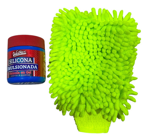 Silicona Emulsionada Crema Gel + Guante Microfibra Manopla Verde
