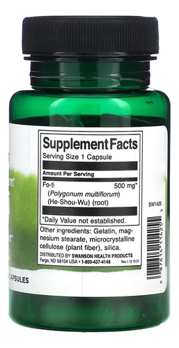 Suplemento Fo-ti He-shou-wu 500mg Swanson 60cap