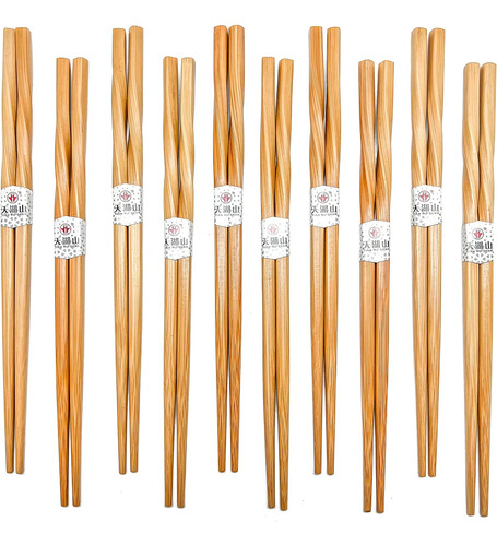 10 Pares De Palillos De Bambú Reutilizables, Palillos Trenza