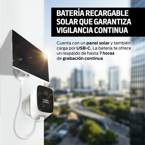Camara de Seguridad Exterior Batería Recargable con Panel Solar, Compatible con Tuya para Monitoreo Remoto, Visión Nocturna, Sensor de Movimiento