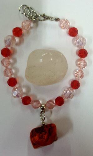 Hermosa Pulsera Coral Con Cristales + Cuarzo De Regalo!!!