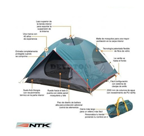 Imagen 4 de 10 de Carpa Ntk Indy Gt 3/4 Personas Impermeable 2500mm Trekking