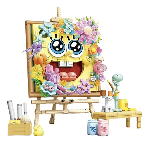 Set Bloques Bob Esponja Calamardo Obra Floral Puzzle 3d Arte Cantidad De Piezas 1 Versión Del Personaje Obra De Arte Floral Bob Esponja