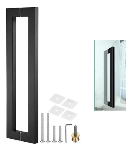 Manillon Negro Tubo Cuadrado Para Puertas Madera 60 Cm