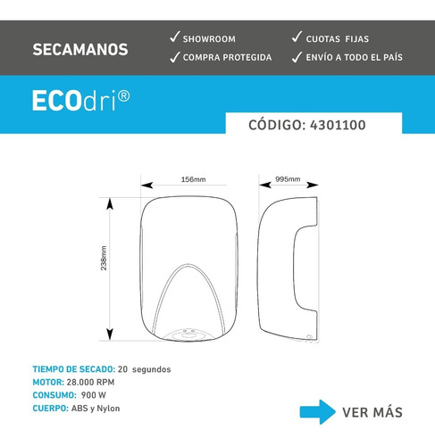 Secamanos Electrico Ecodri Automático Por Aproximación Baño