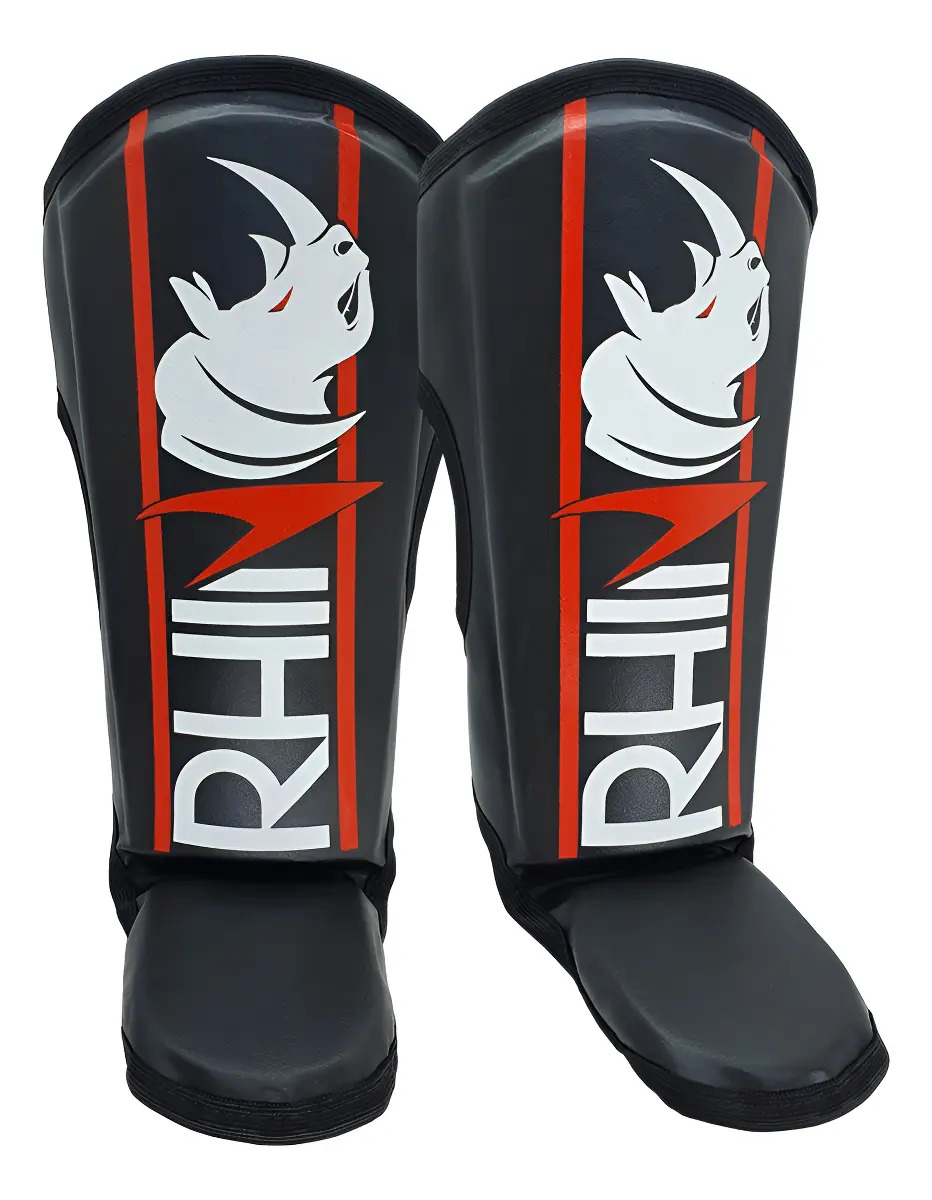 Caneleira Muay Thai Kickboxing Protetor De Canela Rhino Preto Resistente Profissional