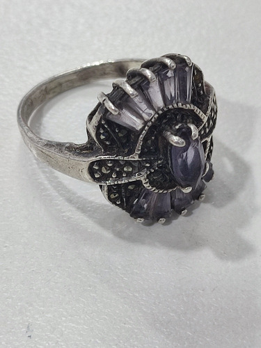Anillo Antiguo De Plata Con Amatistas Cirte Baguet (Usado)