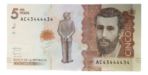 Billete 5000 Pesos Serial Radar Ac43444434 02/ago/2016 Unc