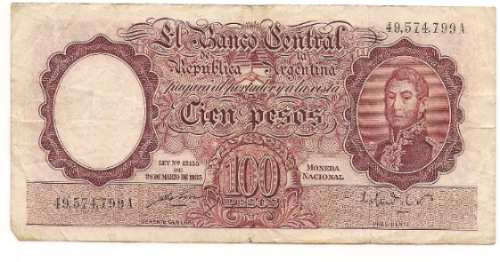 Billete 100 Pesos Moneda Nacional Bottero 2040 Año 1951