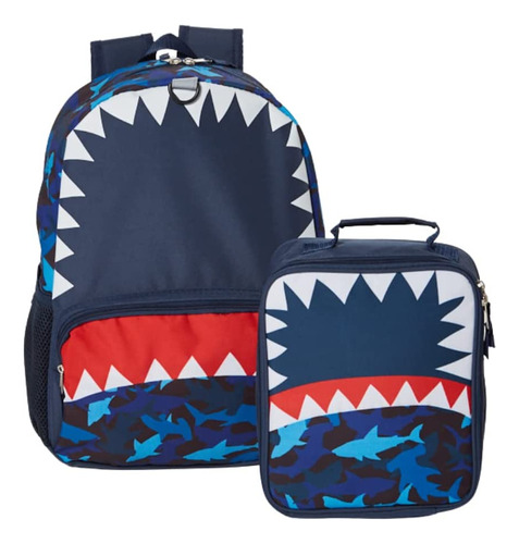 Mochila Escolar Con Lonchera Para Niños Shark Color Azul