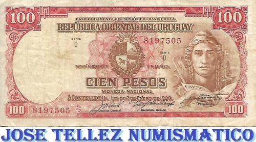 Billete Uruguay 100 Pesos Moneda Nacional Año 1939 Palermo