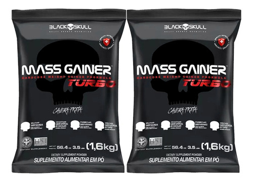 Kit 2x Mass Gainer Turbo Refil 1,6kg Black Skull Sabor Chocolate