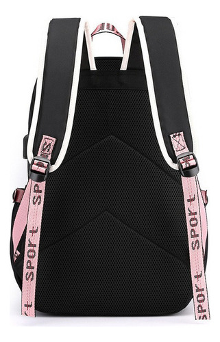 Mxg Mochila Escolar Lona Puerto Usb Negro Rosa Bolsa Grande 2023
