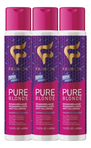 Kit 3x Shampoo Pure Blonde Fashion Cosméticos 400ml