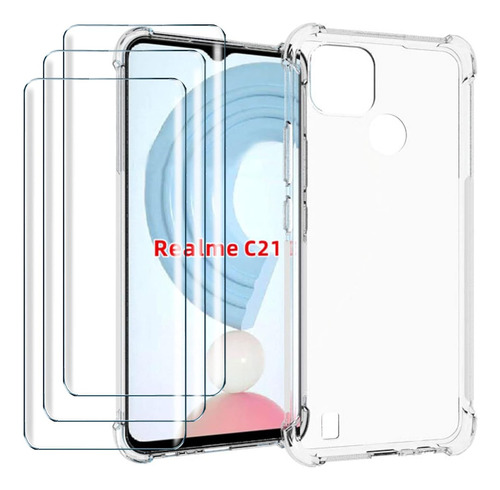 Funda Uso Rudo Silicona Tpu Suave Para Realme C21 +mica Transparente Realme C21