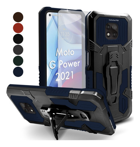 Funda P/ Motorola G Power 2021 Droidex C/clip, Mica Color Azul