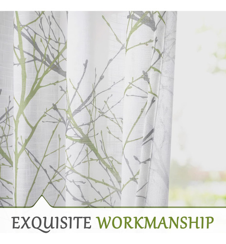 Cortinas De Lino Semitransparentes, Verde Salvia Y Blanco