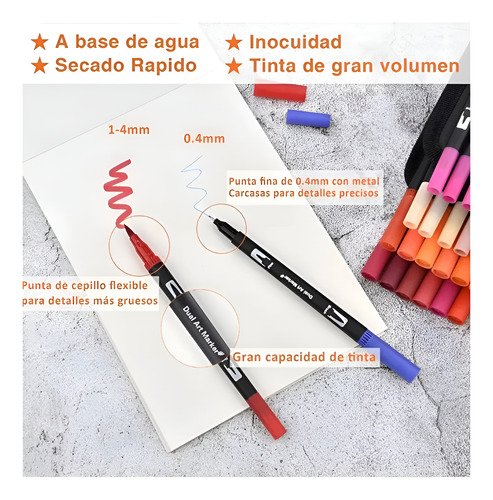 Marcadores Dual Brush 168 Colores, Punta Doble Permanente Negro