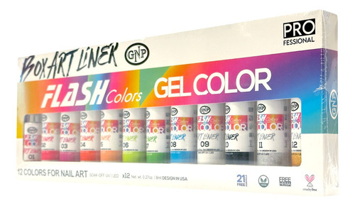 X12 Esmaltes Semipermente Liner Arte Gnp Pincel Fino Color Box De 12 Liners