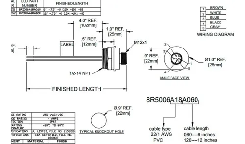 Receptaculo 5 Pines M12 (a) Macho Molex Micro Change 2m