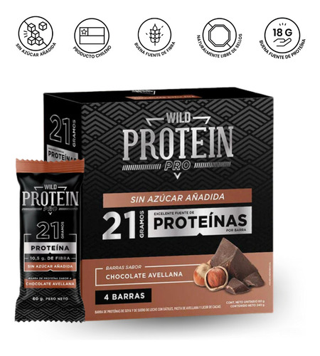 Barras De Proteina Wild Protein Pro - Chocolate Avellana 4u