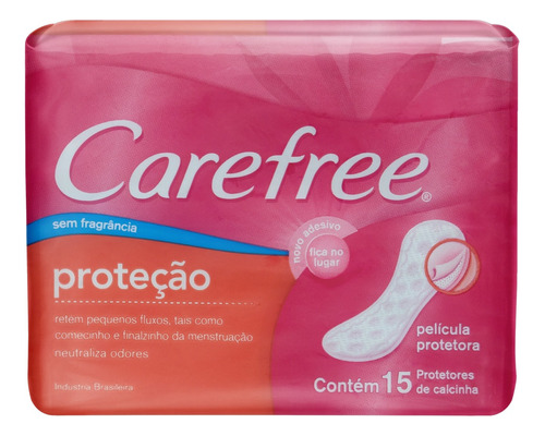 Protetor Diário sem Abas sem Fragrância Carefree Proteção Pacote 15 Unidades