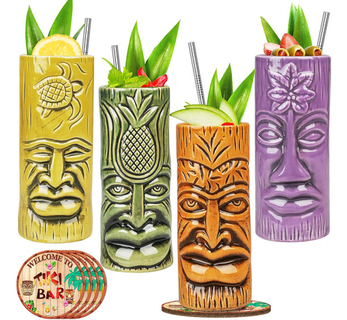 Juego De Tazas De Cerámica Tiki De 4 Vasos Tiki, Copas De Có