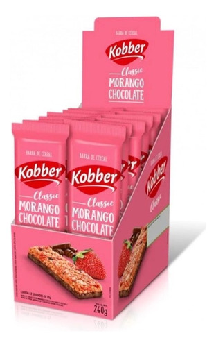 Caixa 12 Barra Cereal Chocolate Morango Kobber Classic 20g  