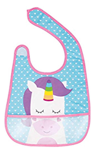 Babador Com Bolso Unicórnio Rosa Tecido Impermeável