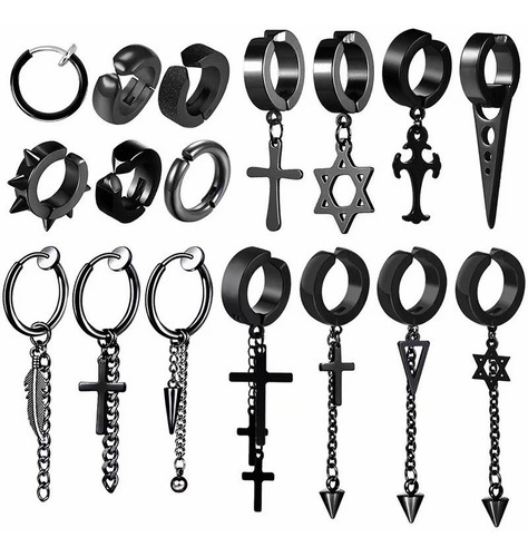 17piezas Aretes Hombre Falsos Piercing Estilo Punk Colgantes