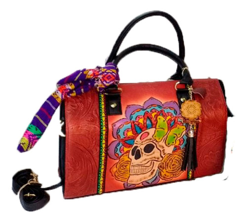 Bolsa De Piel Cruzada Con Acabado Calavera A Color