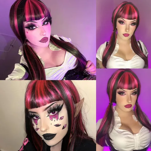 Uniwigs® Draculaura - Peluca Sintetica De Frente Duro Negro