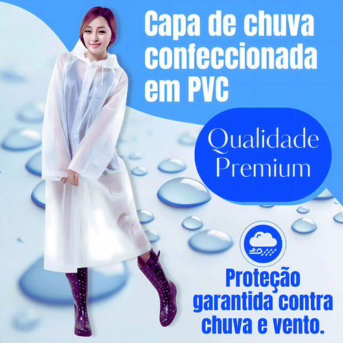 Kit 3 Capa De Chuva Reforçada Pvc Transparente Resistente