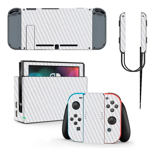 Skin Autoadherible Para Nintendo Switch Fibra Carbono Blanco