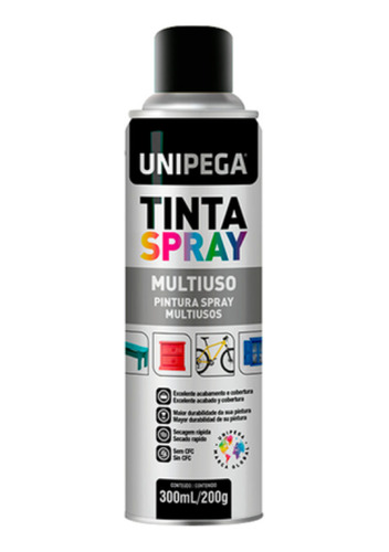 Tinta Spray Multiuso Preto Brilho 300ml/200g - Unipega