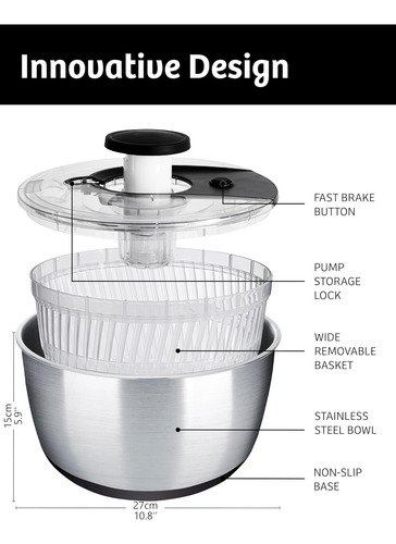 Centrifugadora De Ensalada Con Bomba De Acero Inox...