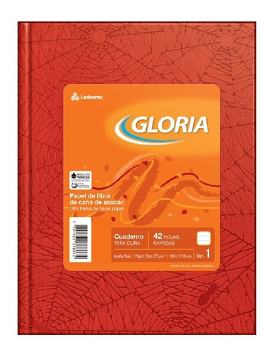 Cuaderno Ledesma Gloria Tapa Dura 42 Hojas Rayadas Rojo 