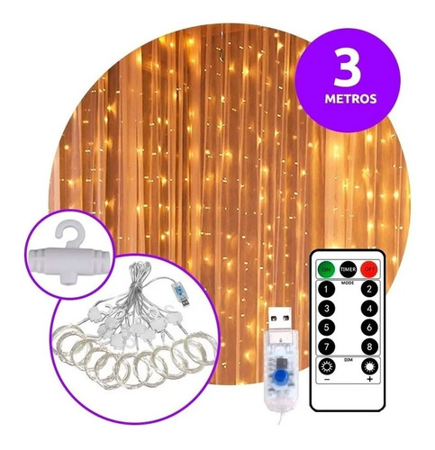 Cortina Led 300 Luces 10 Tiras Usb Control Efectos 3x3m