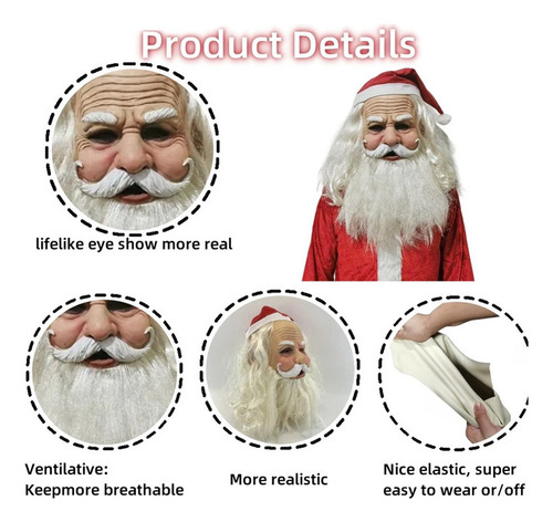 Divertida Máscara Navideña De Papá Noel Con Barba Y Gafas