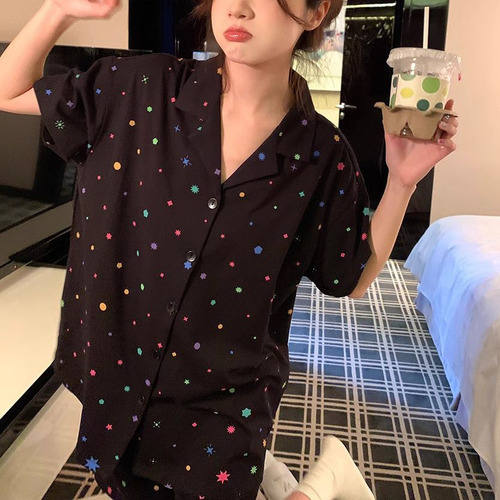 Conjunto De Pijama De Manga Corta Con Estampado De Estrellas