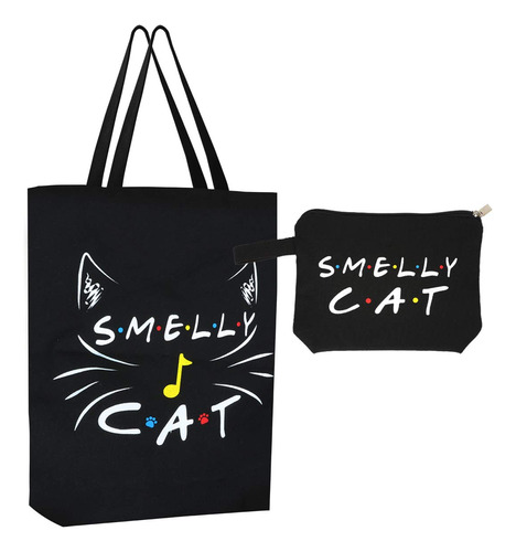 Bolsa Lona Para Mujer Hombre Diseño Gato Amigo Color Negro