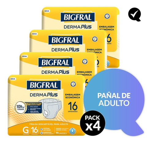 Pack X 4 Pañal De Adulto Bigfral Plus X 16 Talle G