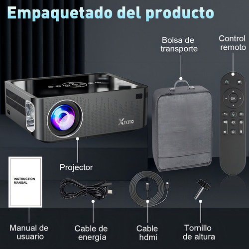 Proyector 8k Profesional Android 9.0 Xnano Full Hd 16000 Lúmenes 4 Gb Ram + 16 Gb Rom Bluetooth 5.0 Wifi 5g / 2.4g