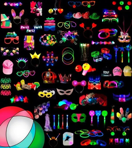 Imagen 4 de 10 de Pack Cotillon Luminoso Combo Led Fluo 50 Art 20/25 Personas