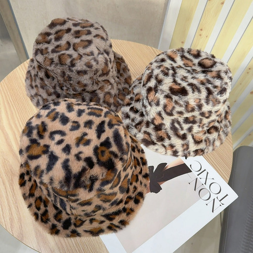 Sombrero De Pescador De Felpa Con Estampado De Leopardo Para