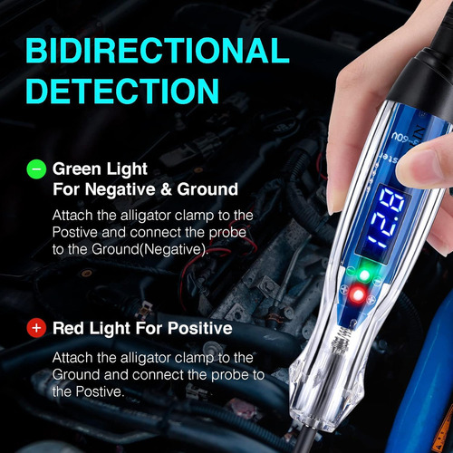 Probador De Circuito Automotriz Cc 3v-60v Led Digital Luz De Prueba Con Cable De Resorte Extendido De Poliuretano Portátil, Probador De Voltaje Bidireccional Automático, Bolígrafo De Prueba Eléctrico