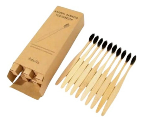 Kit 10 Escovas De Dente Ecológica De Bambu Com Cerdas Pretas
