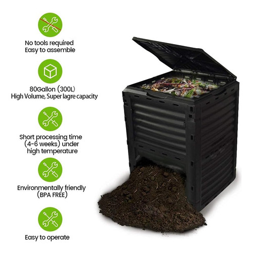 Cubo De Compostador De Jardín 80 Galones