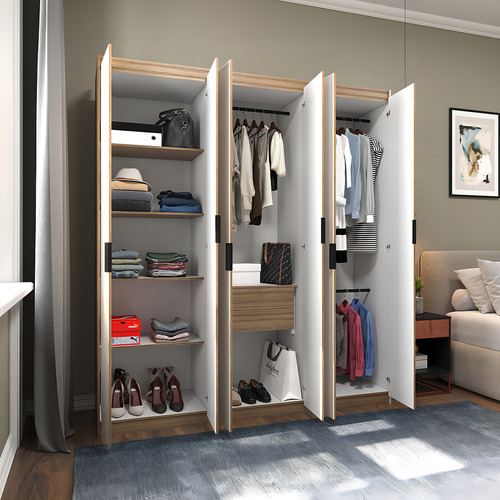 Guarda-roupa 200x180cm De Casal 6 Portas E 2 Gavetas Roupeiro - Espaço Amplo, Design Moderno E Elegância Em Madeirado E Off White