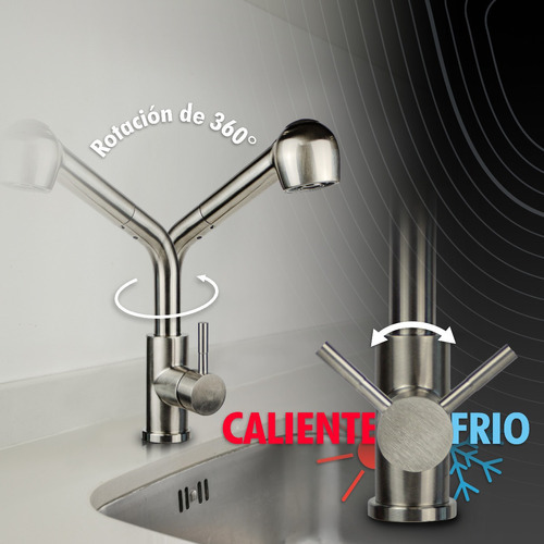Grifo Extraible Para Cocina Monomando De Acero Inoxidable Acabado Cepillado Color Plateado